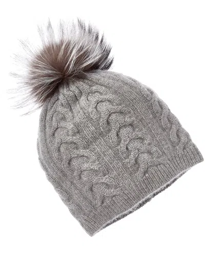 Amicale Cashmere Cable Knit Cashmere Hat In Gray