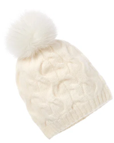 Amicale Cashmere Cable Knit Cashmere Hat In White