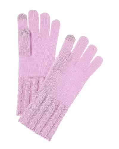 Amicale Cashmere Cable Knit Cuff Cashmere Tech Gloves In Purple
