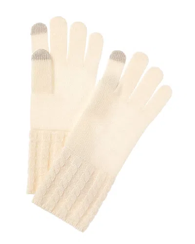 Amicale Cashmere Knit Shaker Rib Cuff Cashmere Tech Gloves In White