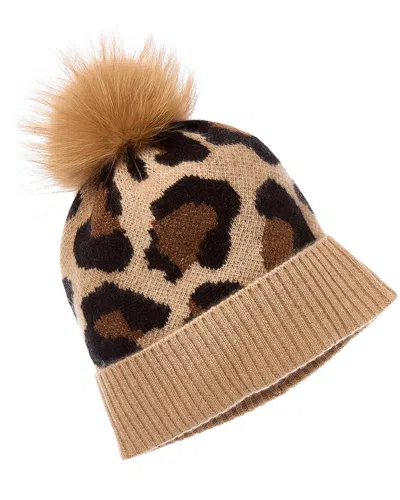 Amicale Cashmere Cheetah Knit Cashmere Hat In Brown