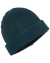 Amicale Cashmere Chunky Rib Cuffed Cashmere Hat In Green