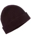 Amicale Cashmere Chunky Rib Cuffed Cashmere Hat In Purple