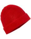 Amicale Cashmere Chunky Rib Cuffed Cashmere Hat In Red