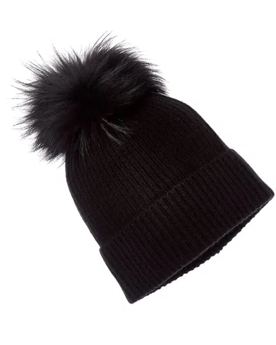Amicale Cashmere Chunky Rib Knit Cashmere Hat In Black
