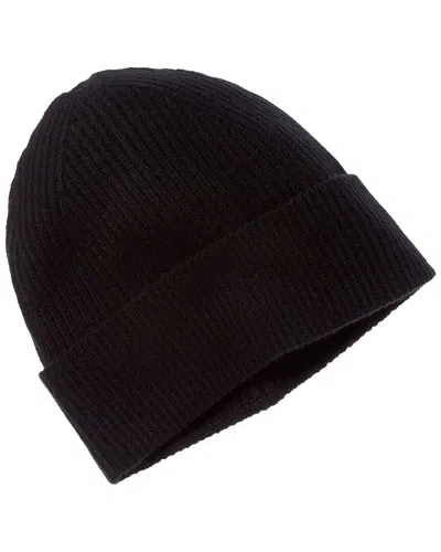 Amicale Cashmere Cuffed Rib Knit Cashmere Hat In Black
