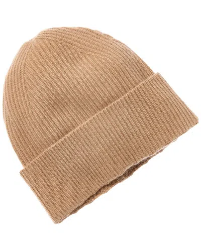 Amicale Cashmere Cuffed Rib Knit Cashmere Hat In Brown