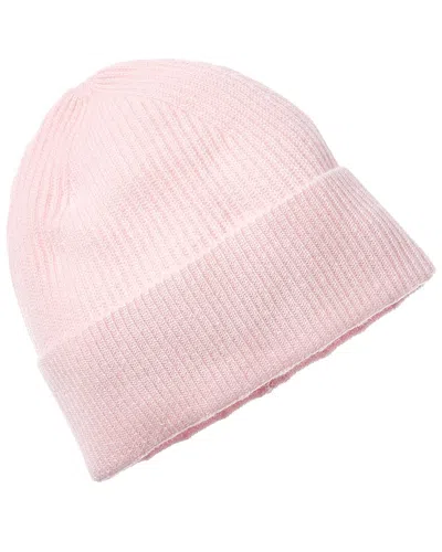 Amicale Cashmere Cuffed Rib Knit Cashmere Hat In Pink