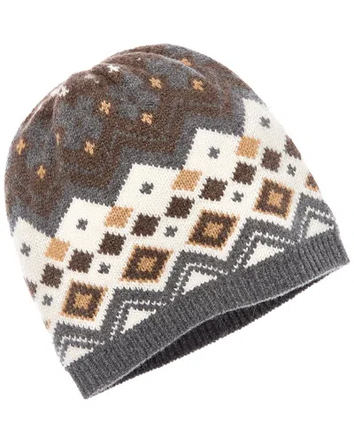 Amicale Cashmere Fairisle Wool & Cashmere-blend Beanie In Brown