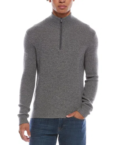 AMICALE CASHMERE FEEDER PIQUE ZIP CASHMERE SWEATER