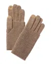 Amicale Cashmere Knit Shaker Rib Cuff Cashmere Tech Gloves In Brown