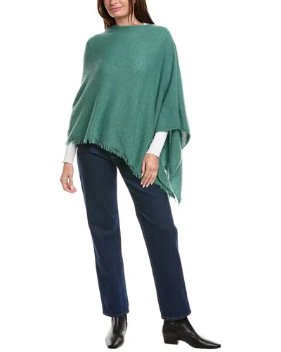 Amicale Cashmere Fringe Jersey Asymmetrical Cashmere Poncho In Green