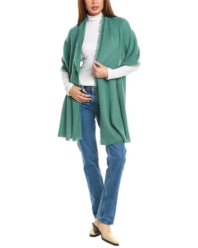 Amicale Cashmere Fringe Jersey Cashmere Travel Wrap In Green