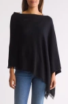 Amicale Cashmere Fringe Poncho In Black