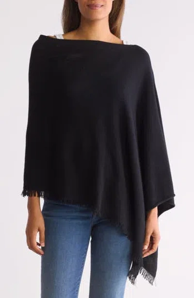 Amicale Cashmere Fringe Poncho In Black
