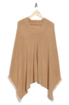 Amicale Cashmere Fringe Poncho In Camel