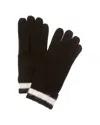 Amicale Cashmere Fuzzy Stripe Rib Cuff Cashmere Gloves In Black