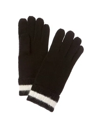 AMICALE CASHMERE FUZZY STRIPE RIB CUFF CASHMERE GLOVES