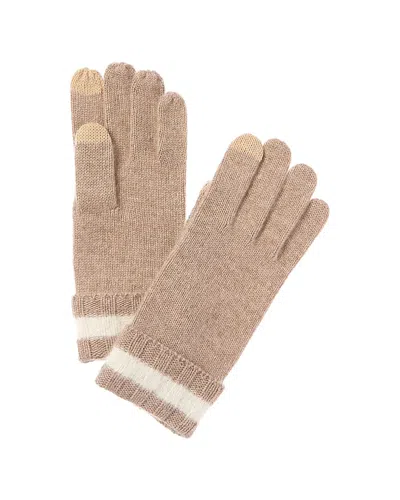 Amicale Cashmere Fuzzy Stripe Rib Cuff Cashmere Gloves In Brown