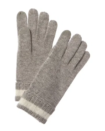 Amicale Cashmere Fuzzy Stripe Rib Cuff Cashmere Gloves In Grey