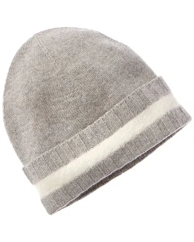 Amicale Cashmere Fuzzy Stripe Rib Cuff Cashmere Hat In Grey