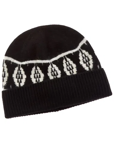 Amicale Cashmere Geo Marl Fairisle Cashmere Beanie In Black
