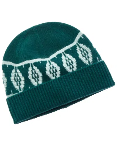 Amicale Cashmere Geo Marl Fairisle Cashmere Beanie In Green