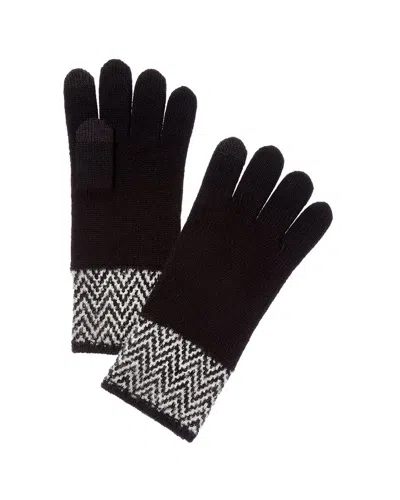 AMICALE CASHMERE HERRINGBONE CUFF CASHMERE GLOVES