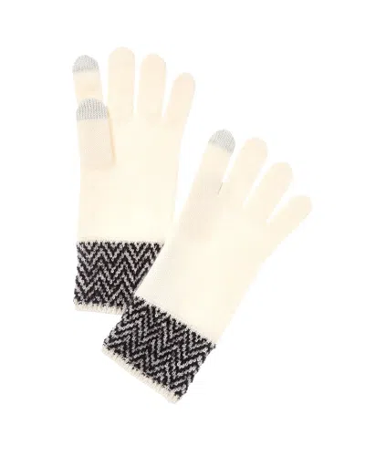 Amicale Cashmere Herringbone Cuff Cashmere Gloves In White