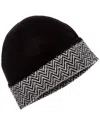 Amicale Cashmere Herringbone Cuff Cashmere Hat In Black