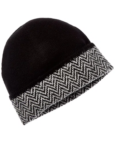 Amicale Cashmere Herringbone Cuff Cashmere Hat In Black