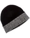 Amicale Cashmere Herringbone Cuff Cashmere Hat In Black