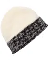 Amicale Cashmere Herringbone Cuff Cashmere Hat In Neutral