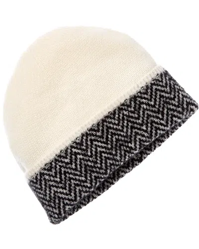 Amicale Cashmere Herringbone Cuff Cashmere Hat In Neutral
