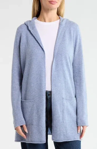 Amicale Cashmere Hooded Open Cardigan In Blue