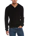 Amicale Cashmere Jersey Cashmere Henley Hoodie In Black