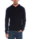 Amicale Cashmere Jersey Cashmere Henley Hoodie In Blue