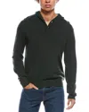 Amicale Cashmere Jersey Cashmere Henley Hoodie In Green