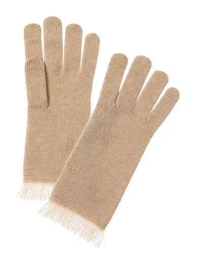 Amicale Cashmere Jersey Fringe Cashmere Gloves In Brown