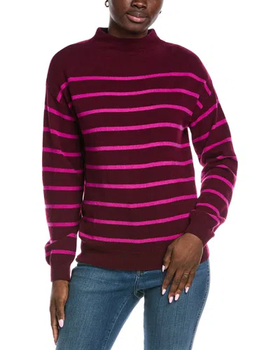 Amicale Cashmere Jersey Striped Funnel Neck Cashmere Sweater In Burgundy