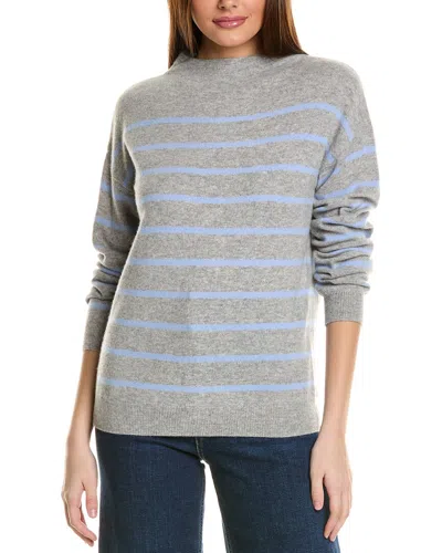 Amicale Cashmere Jersey Striped Funnel Neck Cashmere Sweater In Grey
