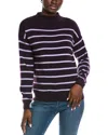 Amicale Cashmere Jersey Striped Funnel Neck Cashmere Sweater In Red