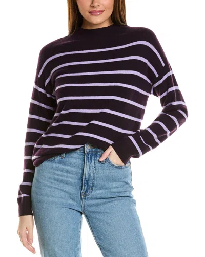 Amicale Cashmere Jersey Striped Funnel Neck Cashmere Sweater In Red