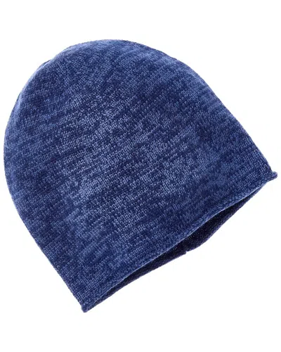Amicale Cashmere Knit 2-tone Cashmere Beanie In Blue