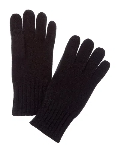 Amicale Cashmere Knit Ribbed Cuff Cashmere Gloves In Black