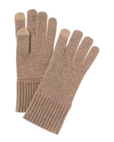 Amicale Cashmere Knit Shaker Rib Cuff Cashmere Tech Gloves In Brown