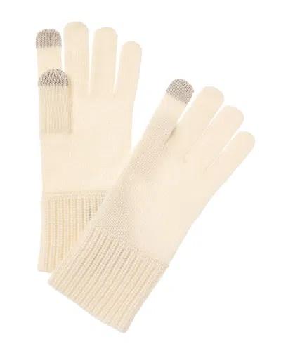 Amicale Cashmere Knit Shaker Rib Cuff Cashmere Tech Gloves In White