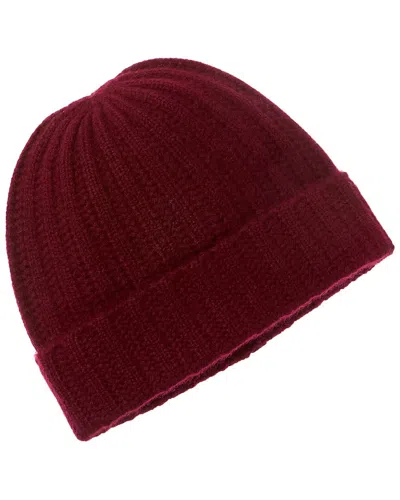 Amicale Cashmere Ladderstitch Cuffed Cashmere Beanie In Red