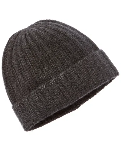 Amicale Cashmere Ladderstitch Cuffed Cashmere Beanie In Gray