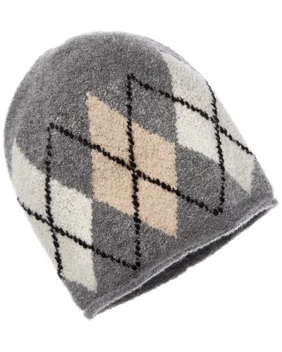 Amicale Cashmere Large Argyle Boucle Cashmere Beanie In Gray